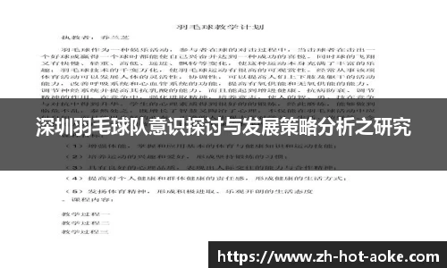 深圳羽毛球队意识探讨与发展策略分析之研究